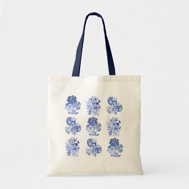 Bolso De Tela Flores monocromas en azul Delft (Frente)