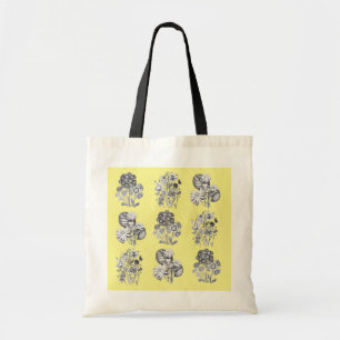 Bolso De Tela Flores monocromas sobre fondo amarillo