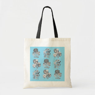 Bolso De Tela Flores monocromas sobre fondo azul bebé