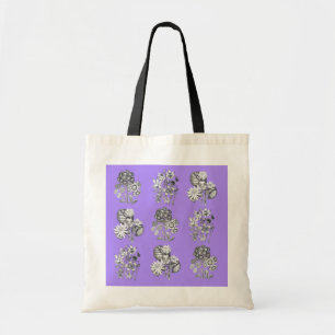 Bolso De Tela Flores monocromas sobre fondo lila