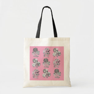 Bolso De Tela Flores monocromas sobre fondo rosa