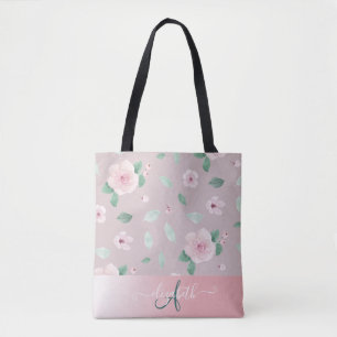 Bolso De Tela Flores Monograma Acuarela Chic