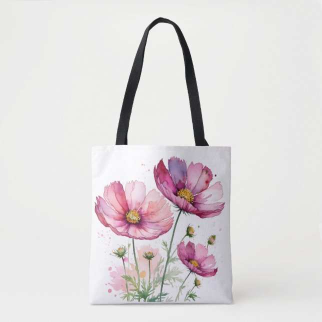 Bolso De Tela Flores moradas de cosmos (Anverso)