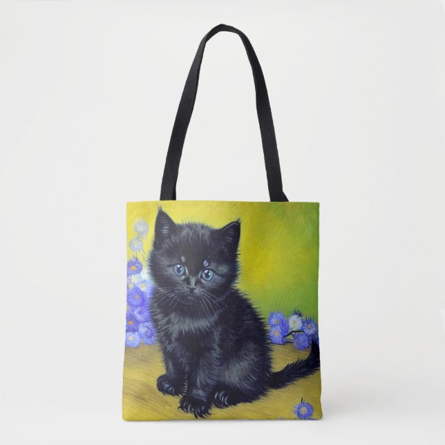 Bolso De Tela Flores moradas de gato negro Van Gogh (Anverso)