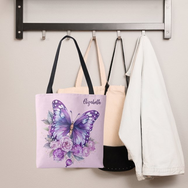 Bolso De Tela Flores moradas rosadas de mariposa (Subido por el creador)