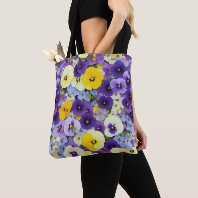 Bolso De Tela Flores moradas y amarillas pansy (Detalle)