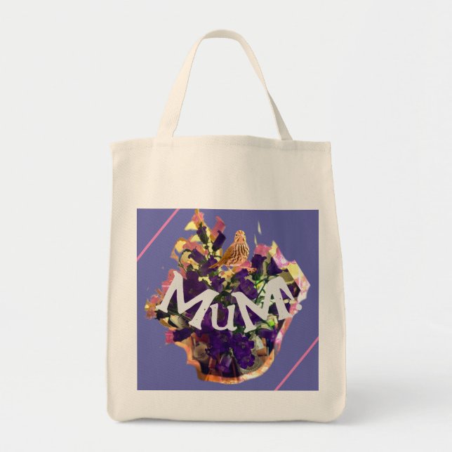 Bolso De Tela Flores moradas y aves (Frente)