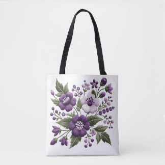 Bolso De Tela Flores moradas y blancas de bonito