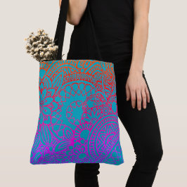 Bolso De Tela Flores naranjas púrpuras y fondo azul