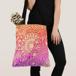 Bolso De Tela Flores naranjas púrpuras y fondo de melocotón suav