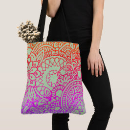 Bolso De Tela Flores naranjas púrpuras y fondo de salvia suave
