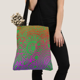 Bolso De Tela Flores naranjas púrpuras y fondo verde claro