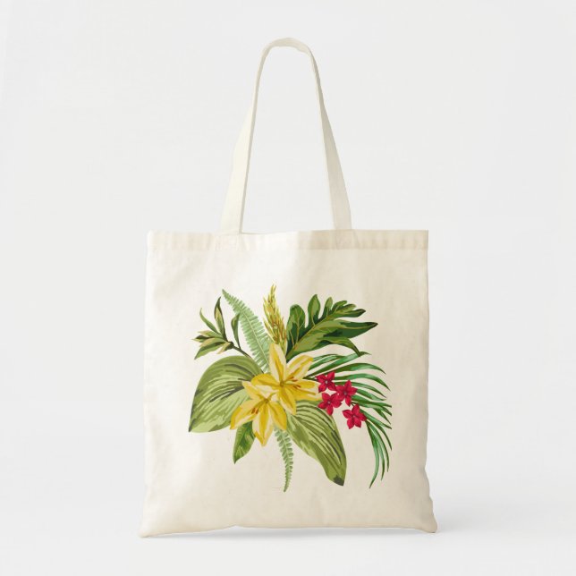 Bolso De Tela Flores Nativas De Hawai Amarillas Y Rosa (Frente)