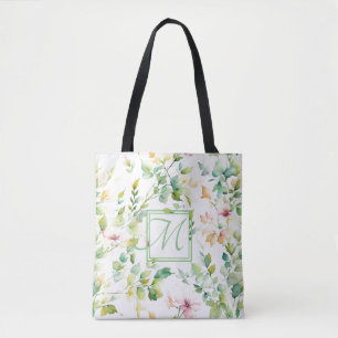 Bolso De Tela Flores naturales de acuarela verde elegante