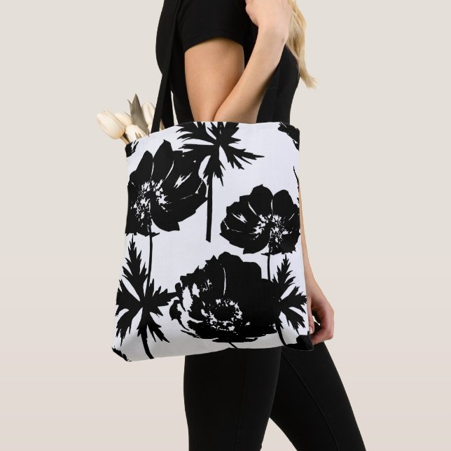 Bolso De Tela Flores negras, blancas, monocromas (Detalle)