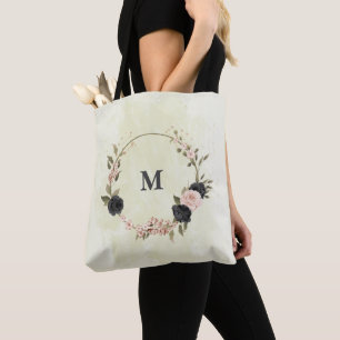Bolso De Tela flores negras rosadas