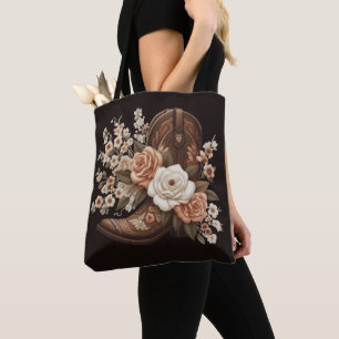 Bolso De Tela Flores occidentales de campo moderno con botas de