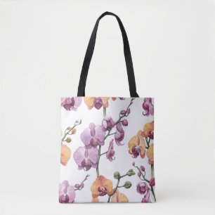 Bolso De Tela Flores orquídeas acuarelas, patrón ininterrumpido.