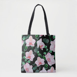 Bolso De Tela Flores orquídeas acuarelas y hojas de eucalipto pa