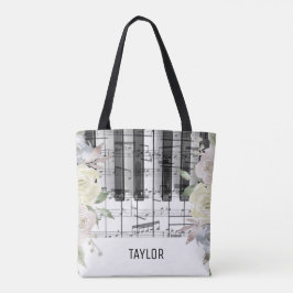 Bolso De Tela flores pálidas notas musicales piano