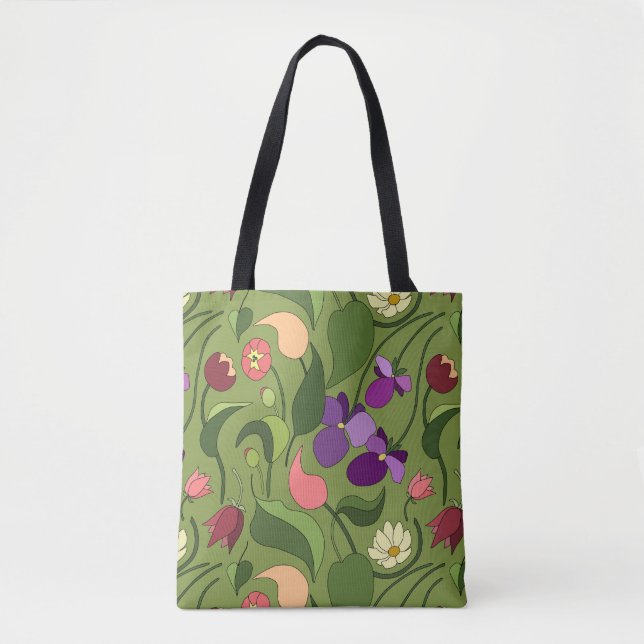 Bolso De Tela flores parloteantes (Anverso)