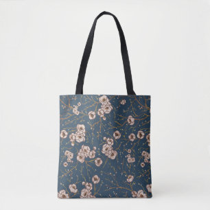 Bolso De Tela Flores pequeñas patrón azul claro