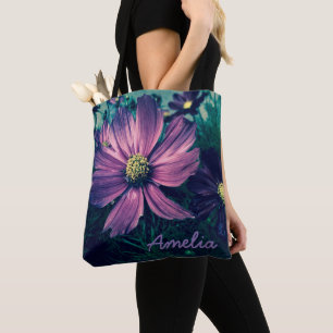 Bolso De Tela Flores personalizadas de color púrpura oscuro