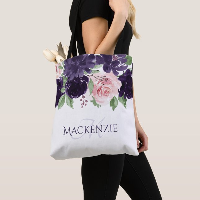Bolso De Tela Flores | Personalizado de Bouquet morado y rosa (Detalle)