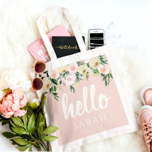 Bolso De Tela Flores Pink Pastel Modernas Hola Y Nombras