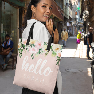 Bolso De Tela Flores Pink Pastel Modernas Hola Y Nombras