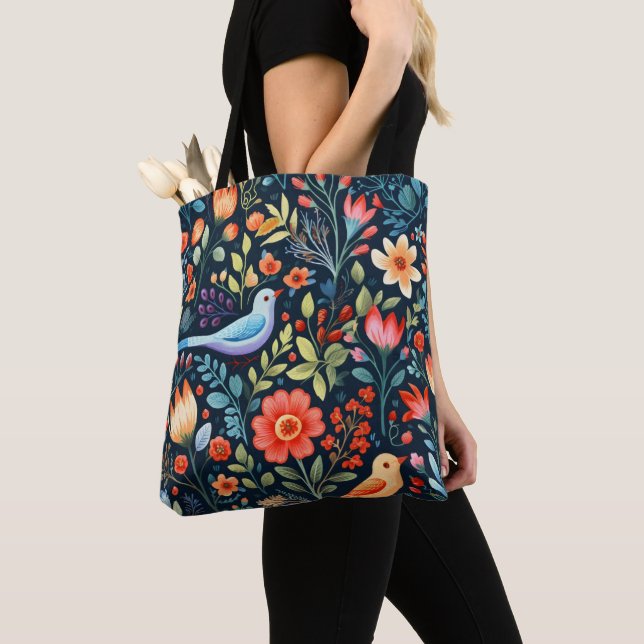 Bolso De Tela Flores populares y aves (Detalle)