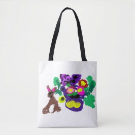 Bolso De Tela Flores primaverales Alegría del conejo