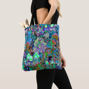 Bolso De Tela Flores psicodélicas moradas y verdes del jardín li