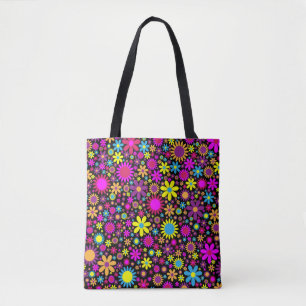 Bolso De Tela Flores psicodélicas vibrantes en Bloom-67566