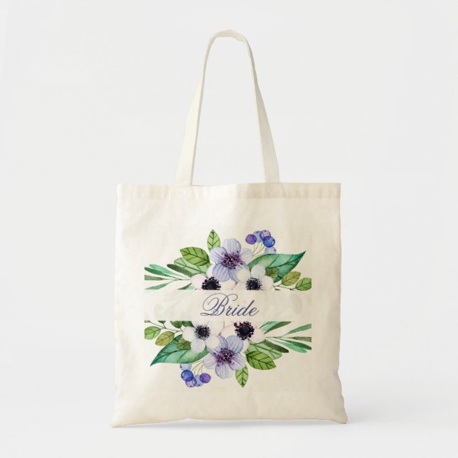 Bolso De Tela Flores púrpura acuarelas (Frente)