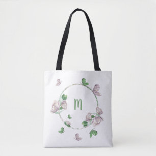 Bolso De Tela flores púrpura vegetación mariposas