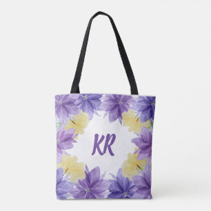 Bolso De Tela Flores púrpuras tropicales hawaianas monogramadas