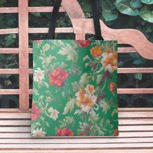 Bolso De Tela Flores Retro Floral Elegante Patterino Verde