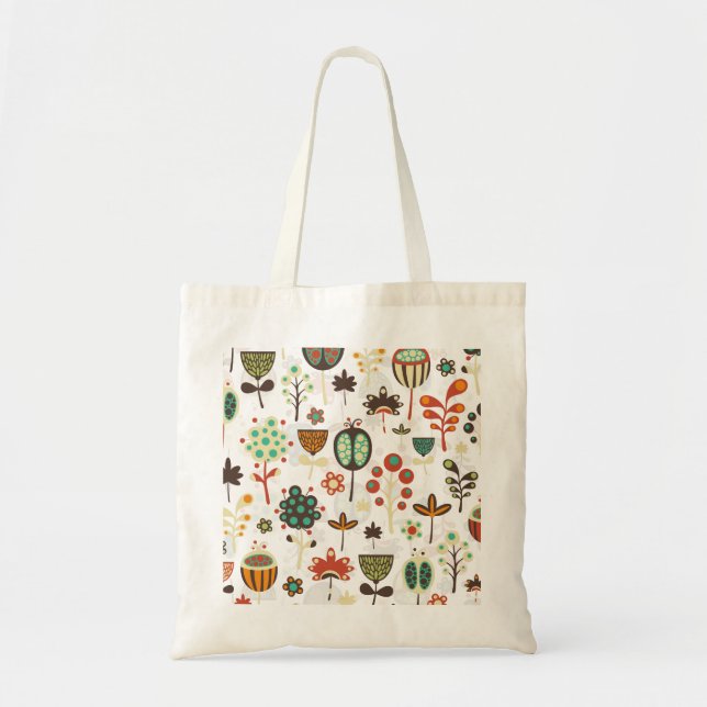 Bolso De Tela Flores Retro Verde Rojo Y Marrón (Frente)