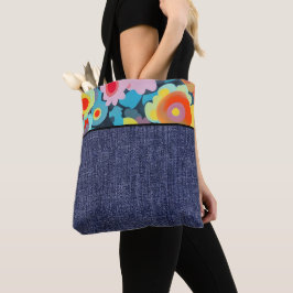 Bolso De Tela Flores retro y mezclilla