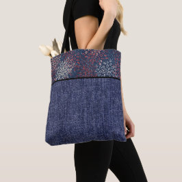 Bolso De Tela Flores rojas, blancas y azules y mezclilla