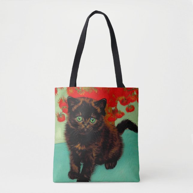 Bolso De Tela Flores rojas de gato negro Van Gogh (Anverso)