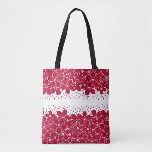Bolso De Tela Flores rojas marea sobre fondo blanco