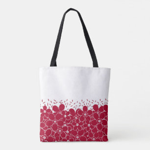 Bolso De Tela Flores rojas marea sobre fondo blanco