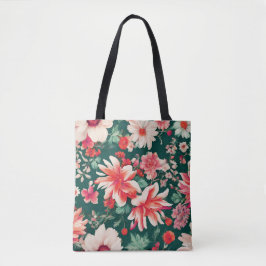 Bolso De Tela Flores rojas y blancas vibrantes