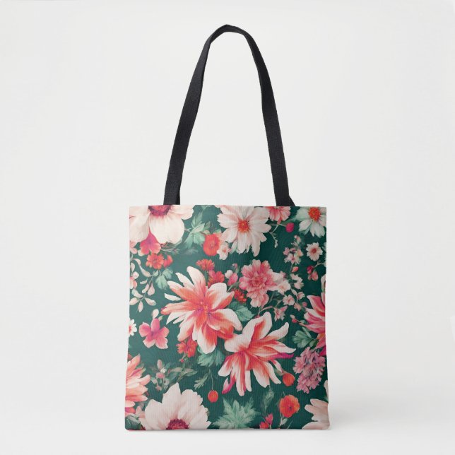 Bolso De Tela Flores rojas y blancas vibrantes (Anverso)