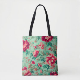 Bolso De Tela Flores rojas y hojas verdes exquisitas