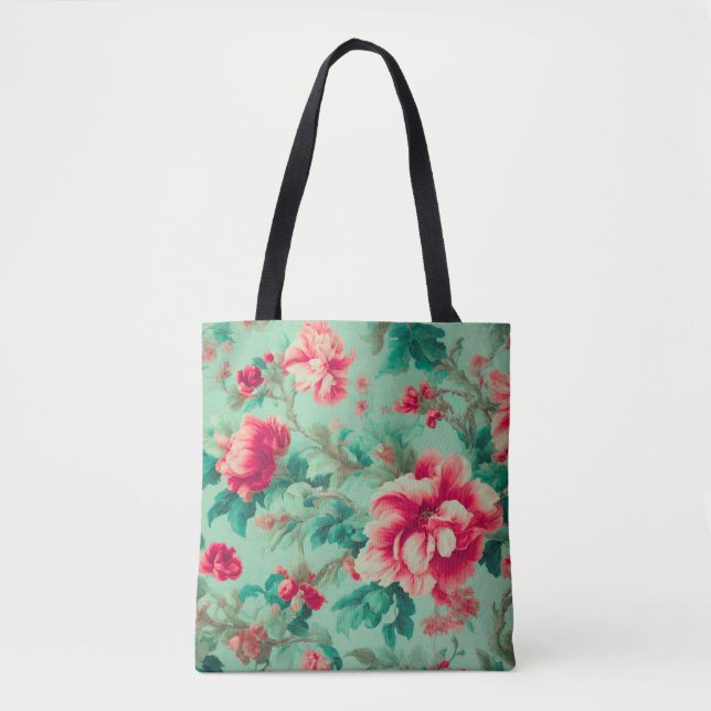 Bolso De Tela Flores rojas y hojas verdes exquisitas (Anverso)