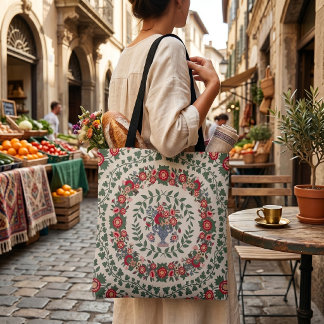 Bolso De Tela Flores Rojas y Rosadas - Corona Floral Vintage