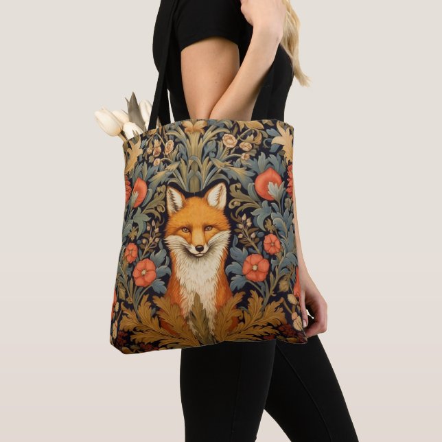 Bolso De Tela Flores rojas y zorro estilo Art Nouveau (Detalle)